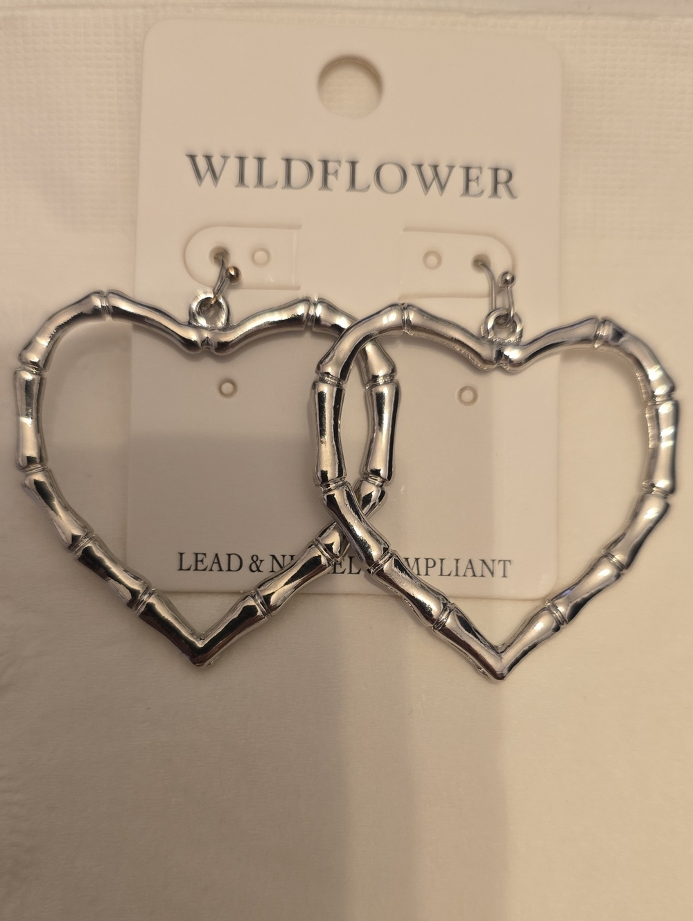 Wildflower Silver Heart Bamboo Hoop Earrings